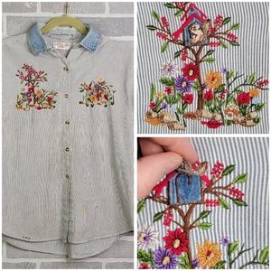 Victoria Jones Petite Vintage Grandma Chore Farm Wear Embroidered Shirt PL